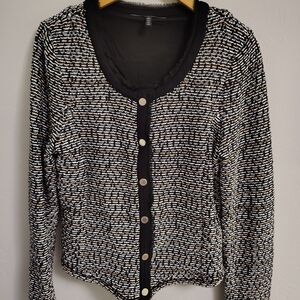 White House Black Market Black and White Textured Cardigan